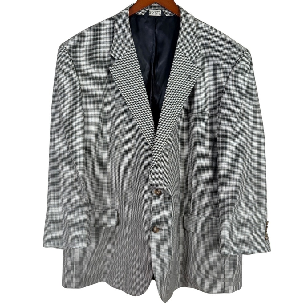 Jos. A. Bank Silk Wool Houndstooth Blazer Jacket Sport Coat Mens 52R Black White
